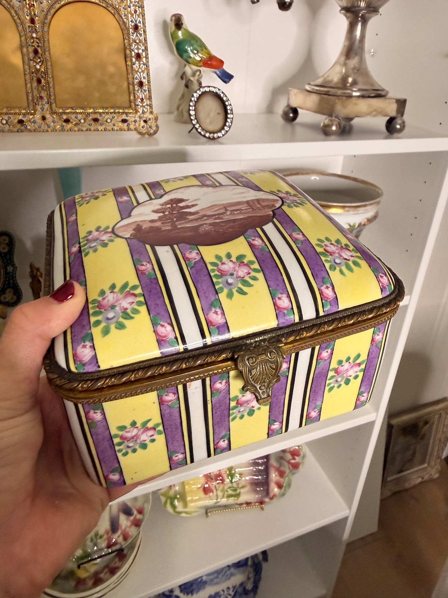Reserved for Kaitlyn - Antique French Porcelain Hand Painted Large Casket Box