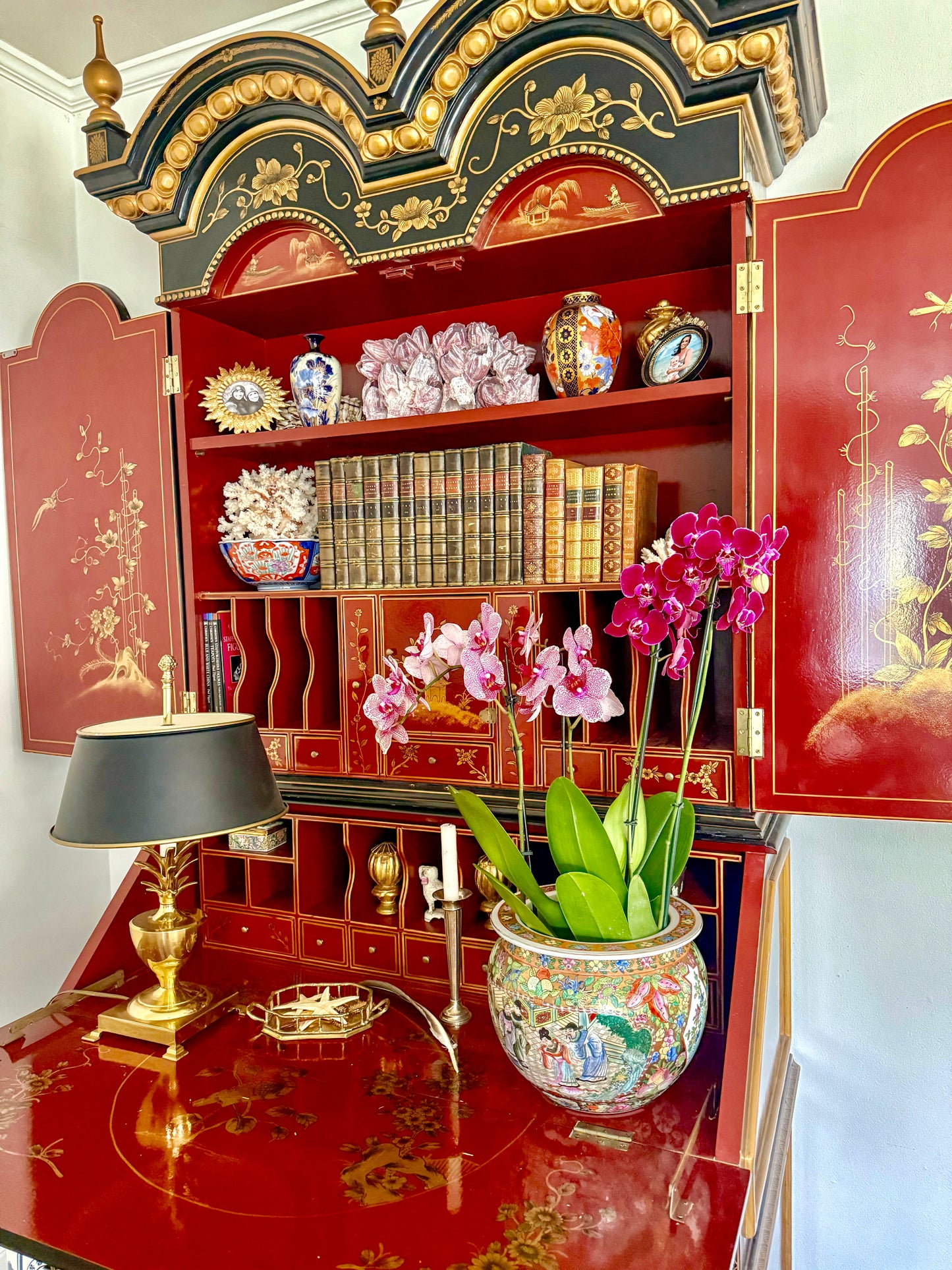 Gorgeous Vintage Rose Famille Fishbowl Planter Pots (2 Available and Sold Separately)