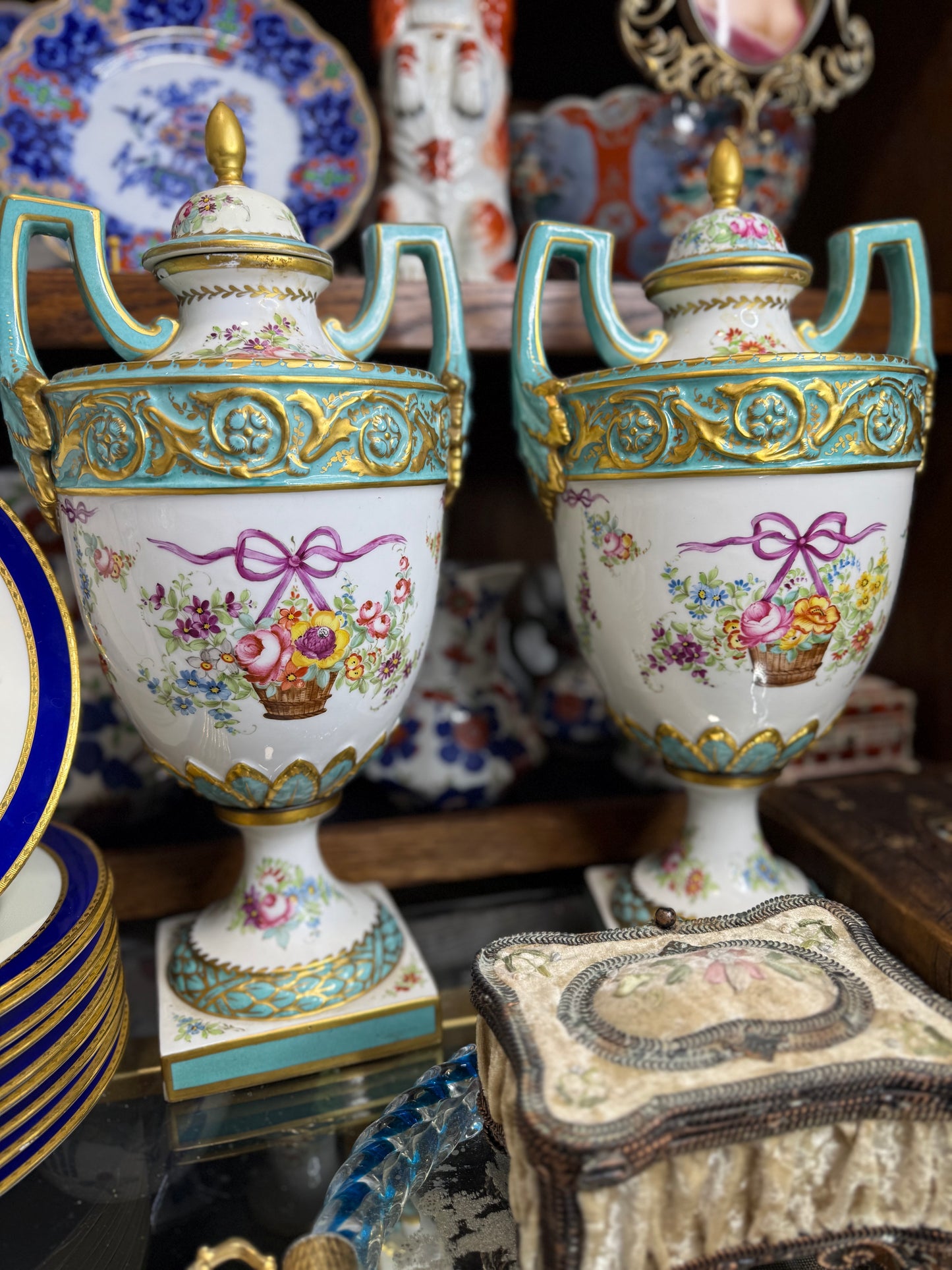 For Delshadzara- Gorgeous Hand Painted Early 20th Century Paris Porcelain Urns- Live Sale 10.15