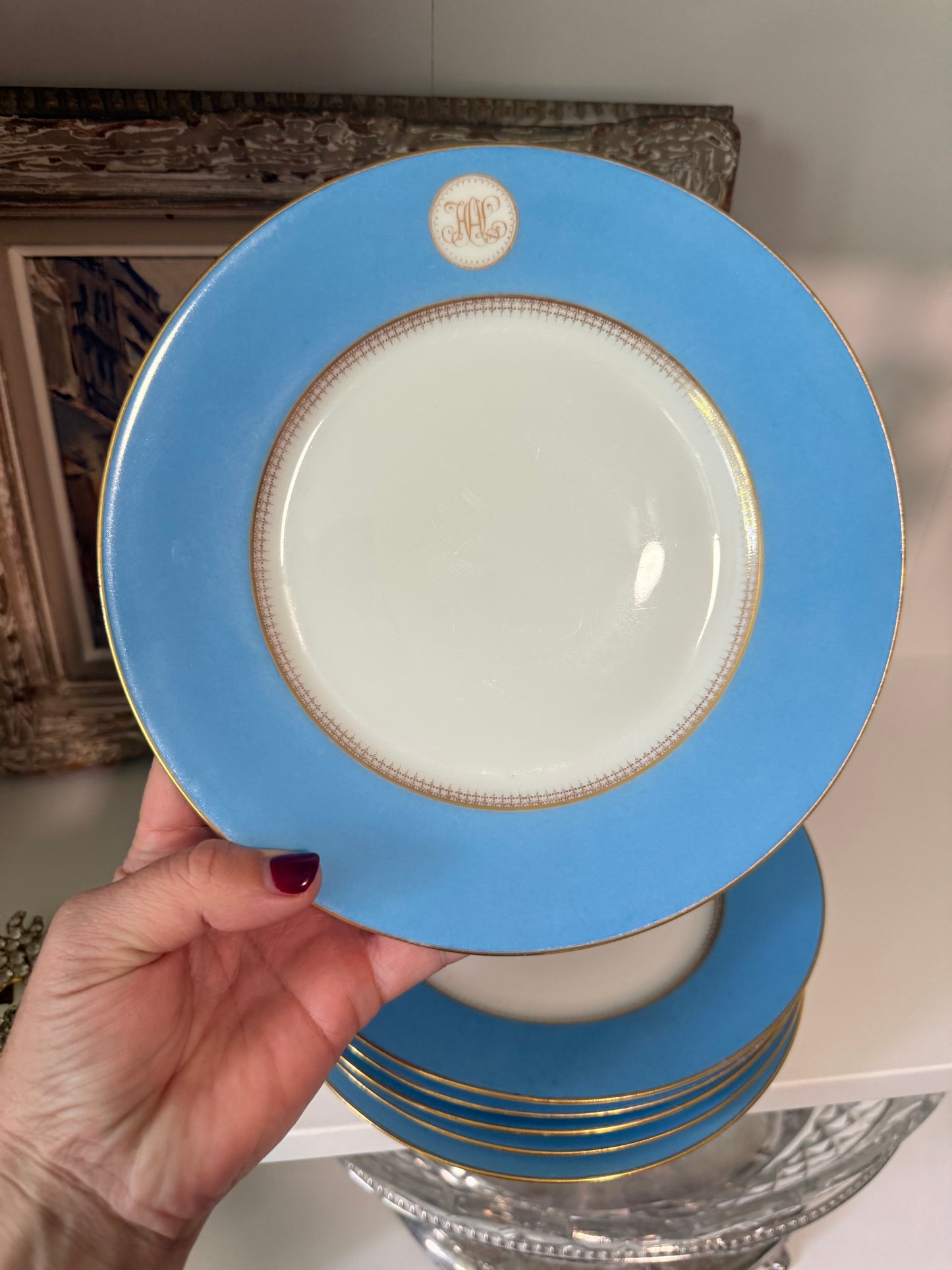 Reserved - Set of 6 Antique Monogrammed Plates