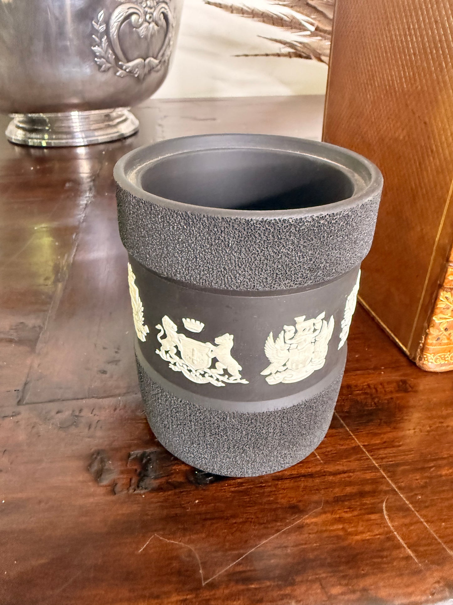 Reserved for Melinda - Cream on Black Wedgwood Tobacco Jar