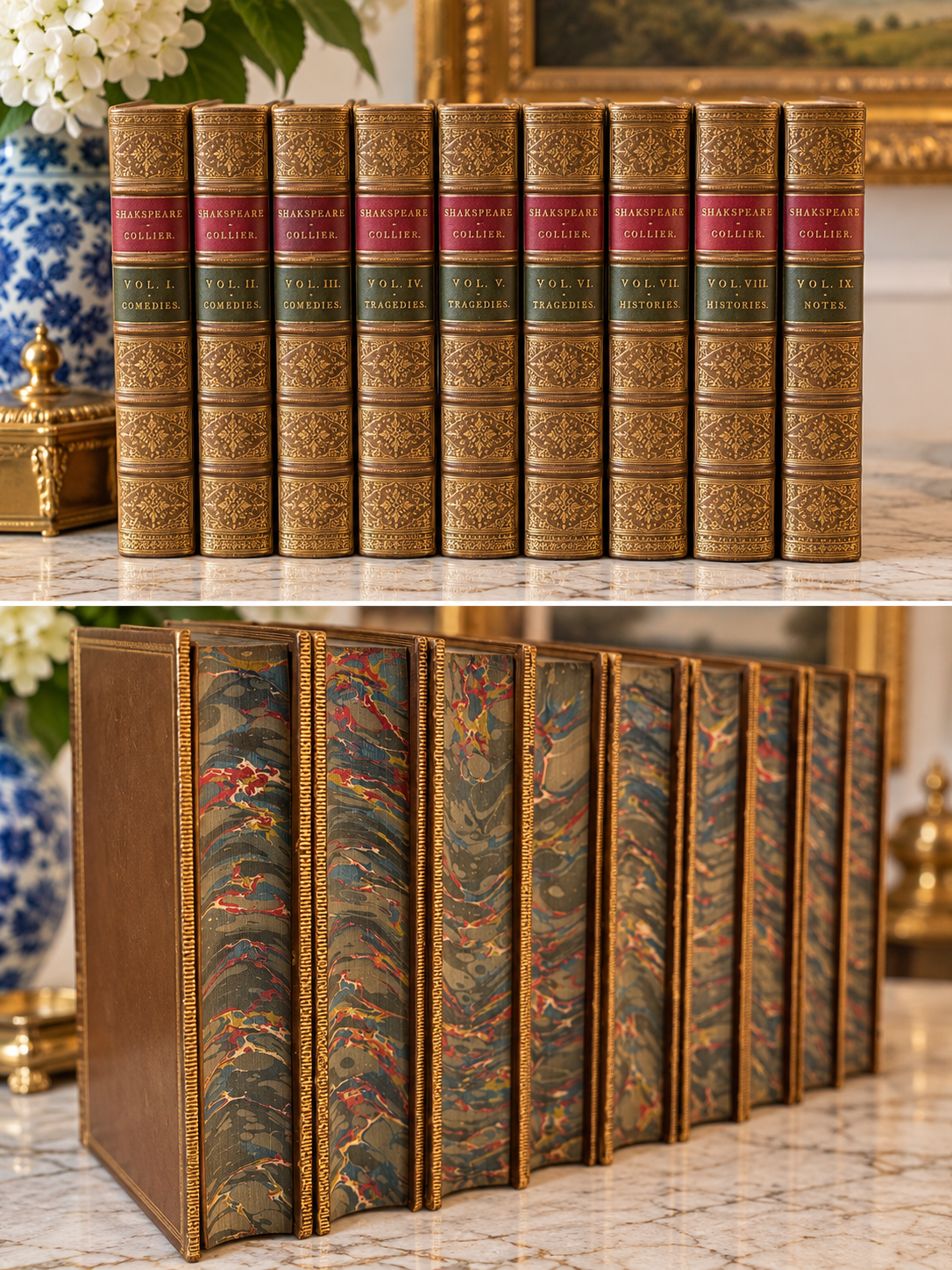 Reserved - Gorgeous Antique Shakespeare Leather Bound Book Set