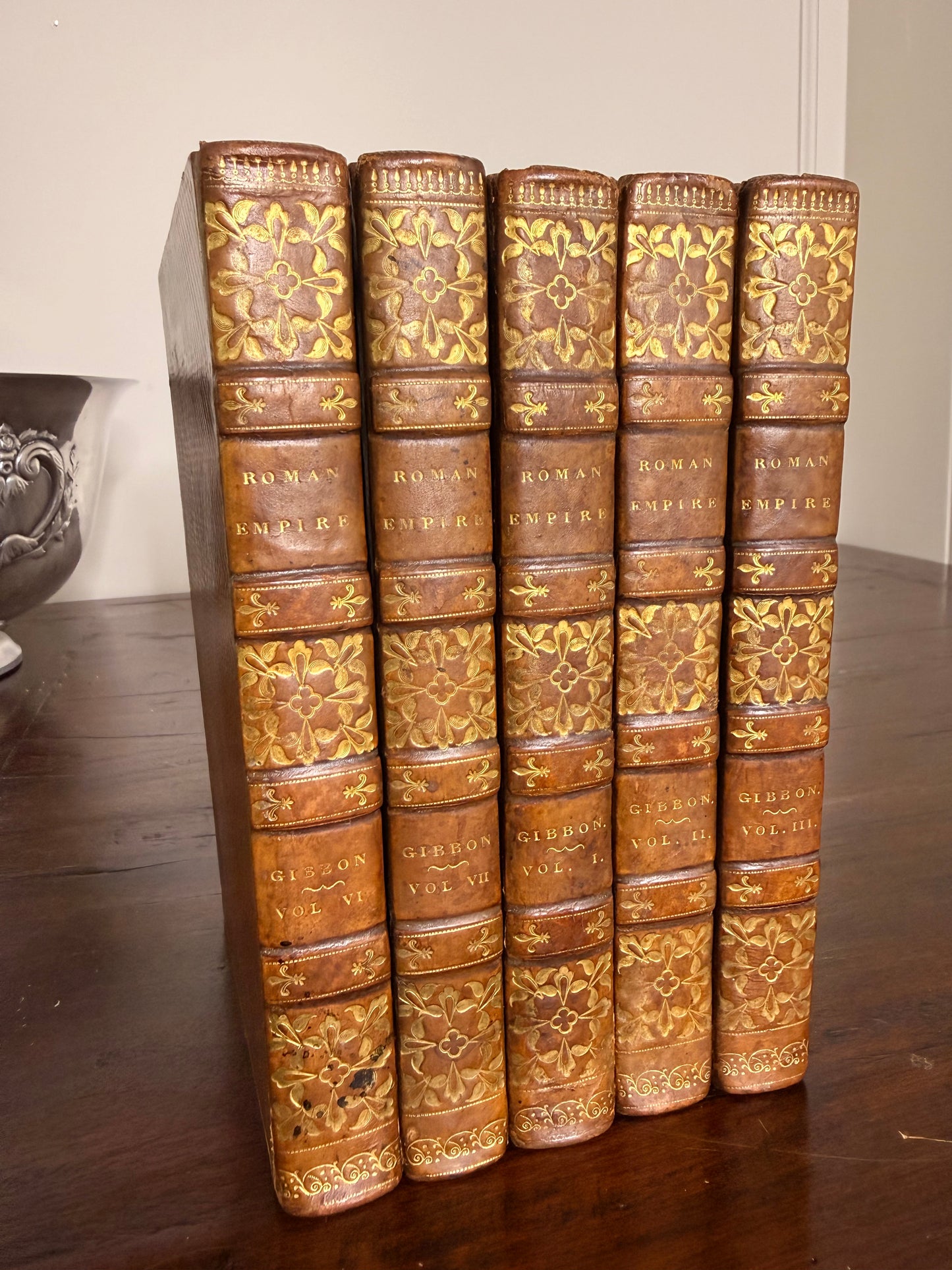 Reserved for Melinda - Set of 5 1823 Leather Bound and Gilt Tooled Books