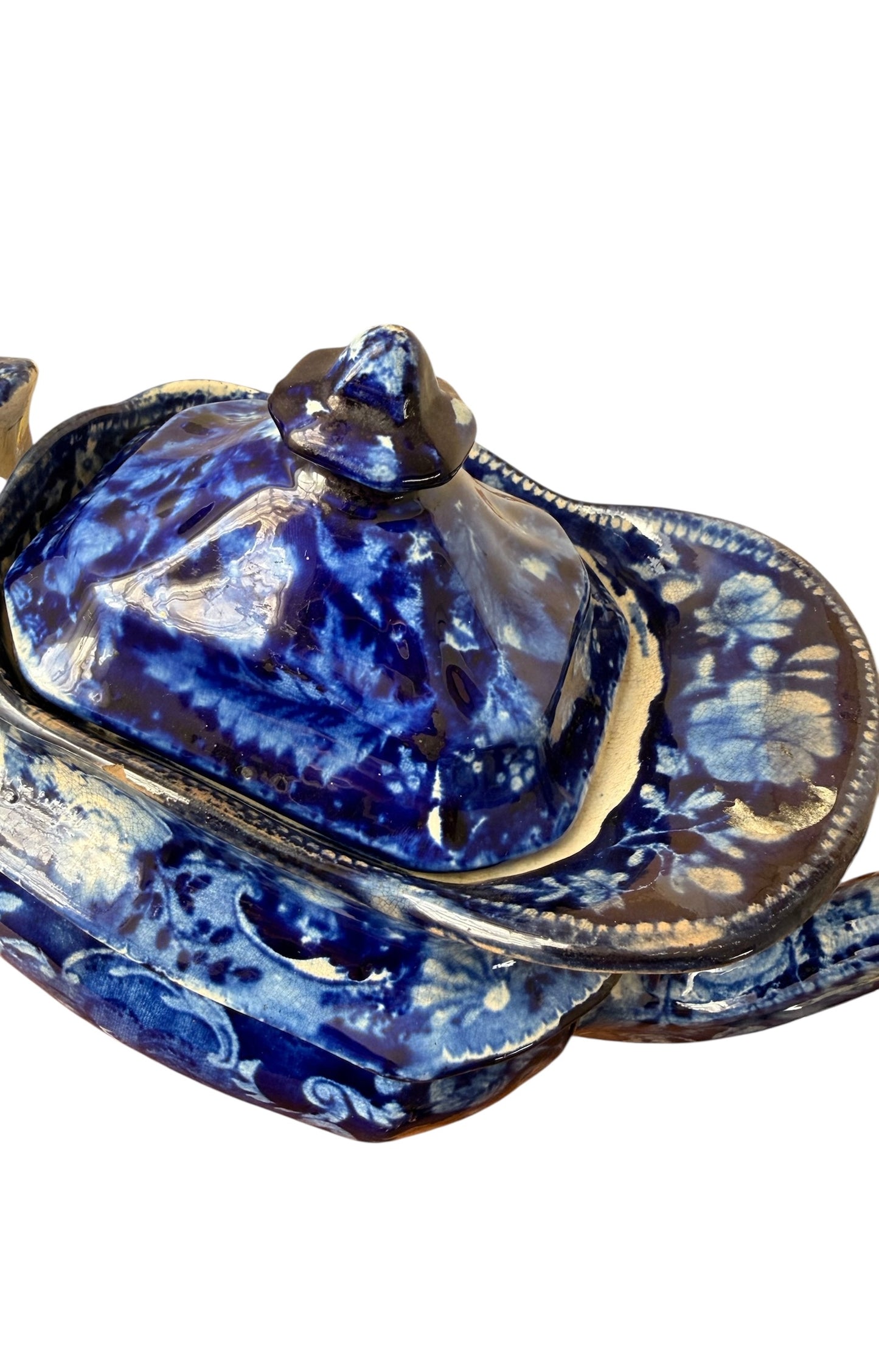 19th Century Historical Blue Staffordshire Teapot – Rich Cobalt Transferware