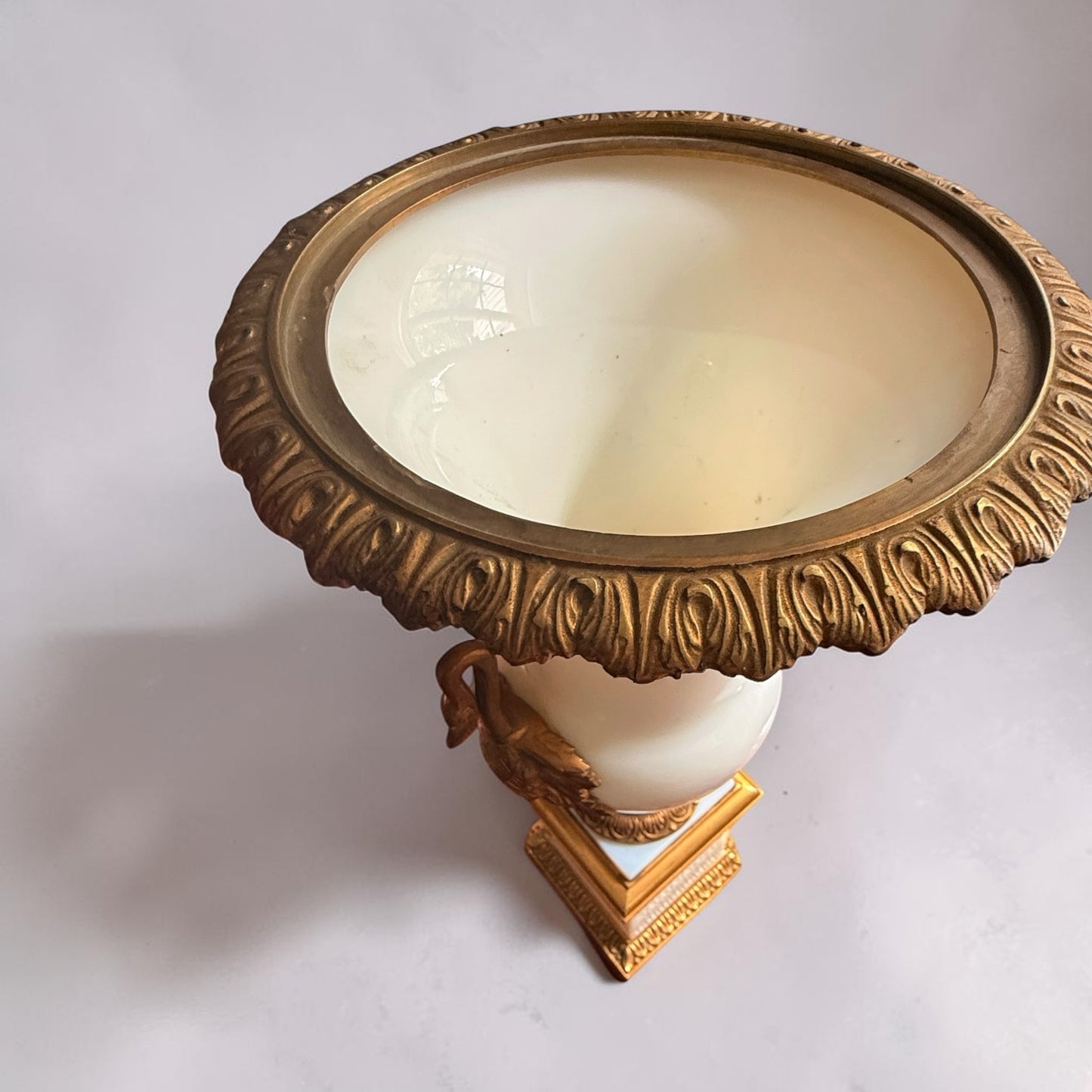 Antique French Bulle de Savon Opaline Urn with Gilt Bronze Swan Mounts
