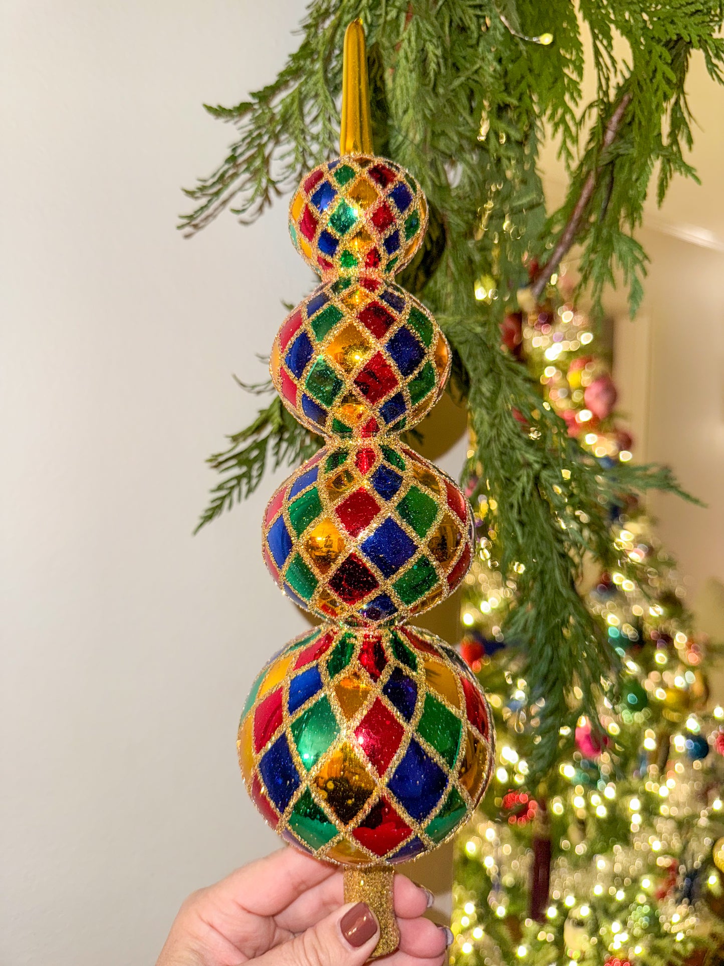 Rare Vintage Christopher Radko Harlequin 13.5” Tree Topper