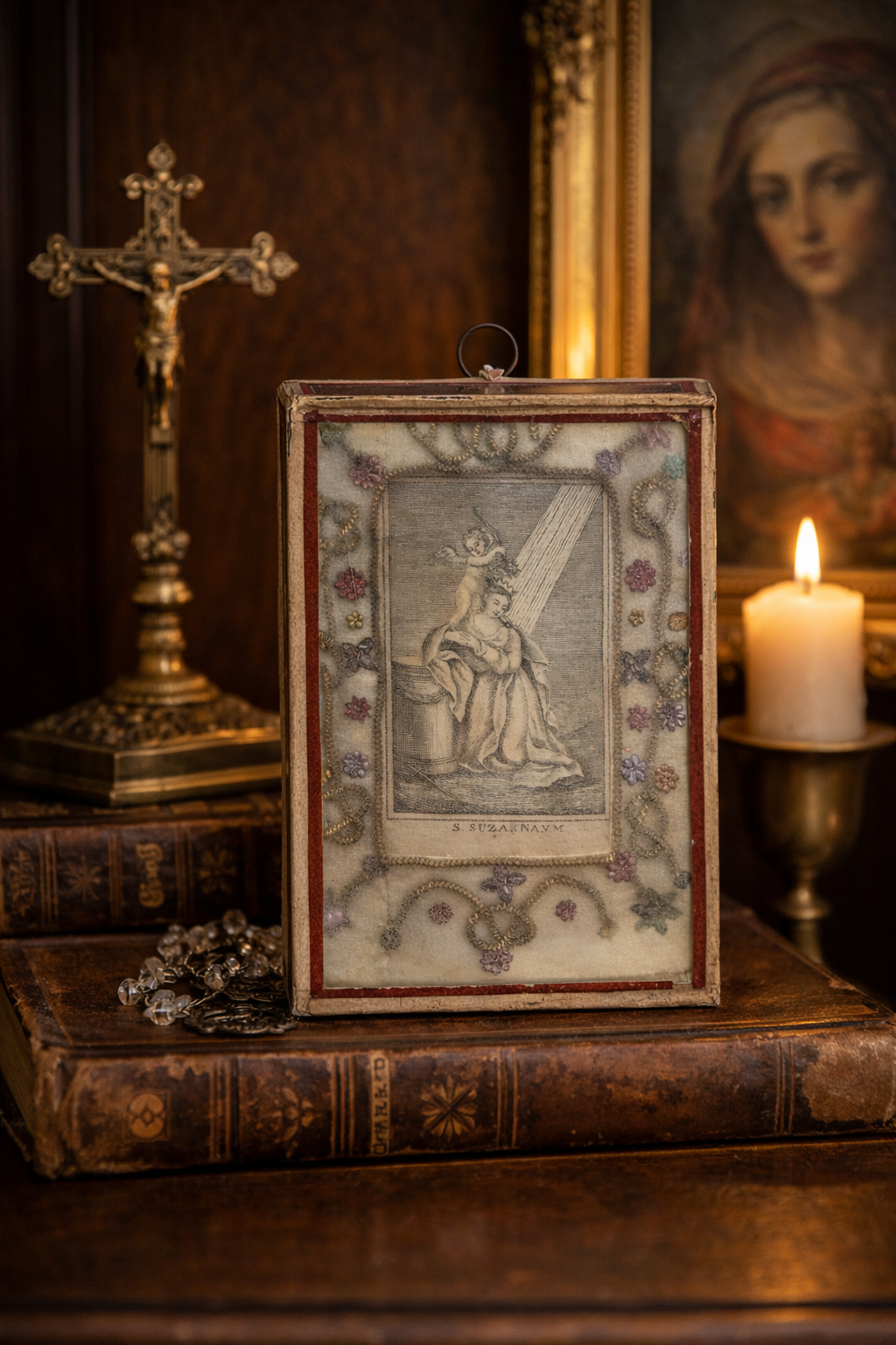 Late 18th to Early 19th Century Devotional Shrine – Saint Susanna Engraving