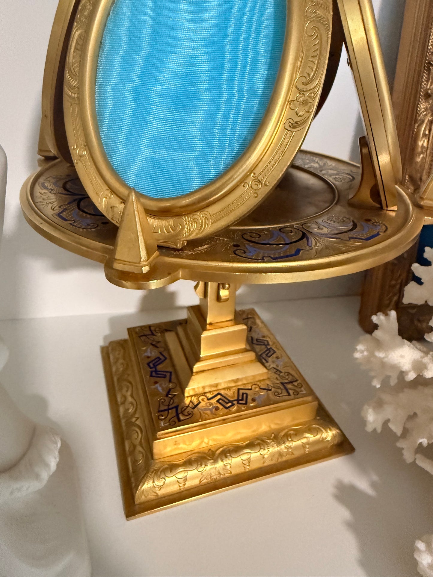 Reserved - Gorgeous 19th Century Pietra Dura Frame and Bronze and Champleve Rotating Vase Epergne