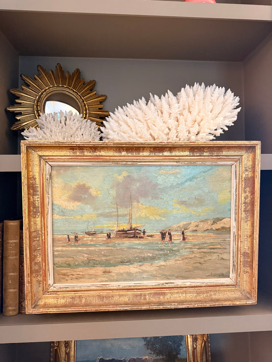 Antique European Coastal Landscape Painting 20” L x 14.5” T