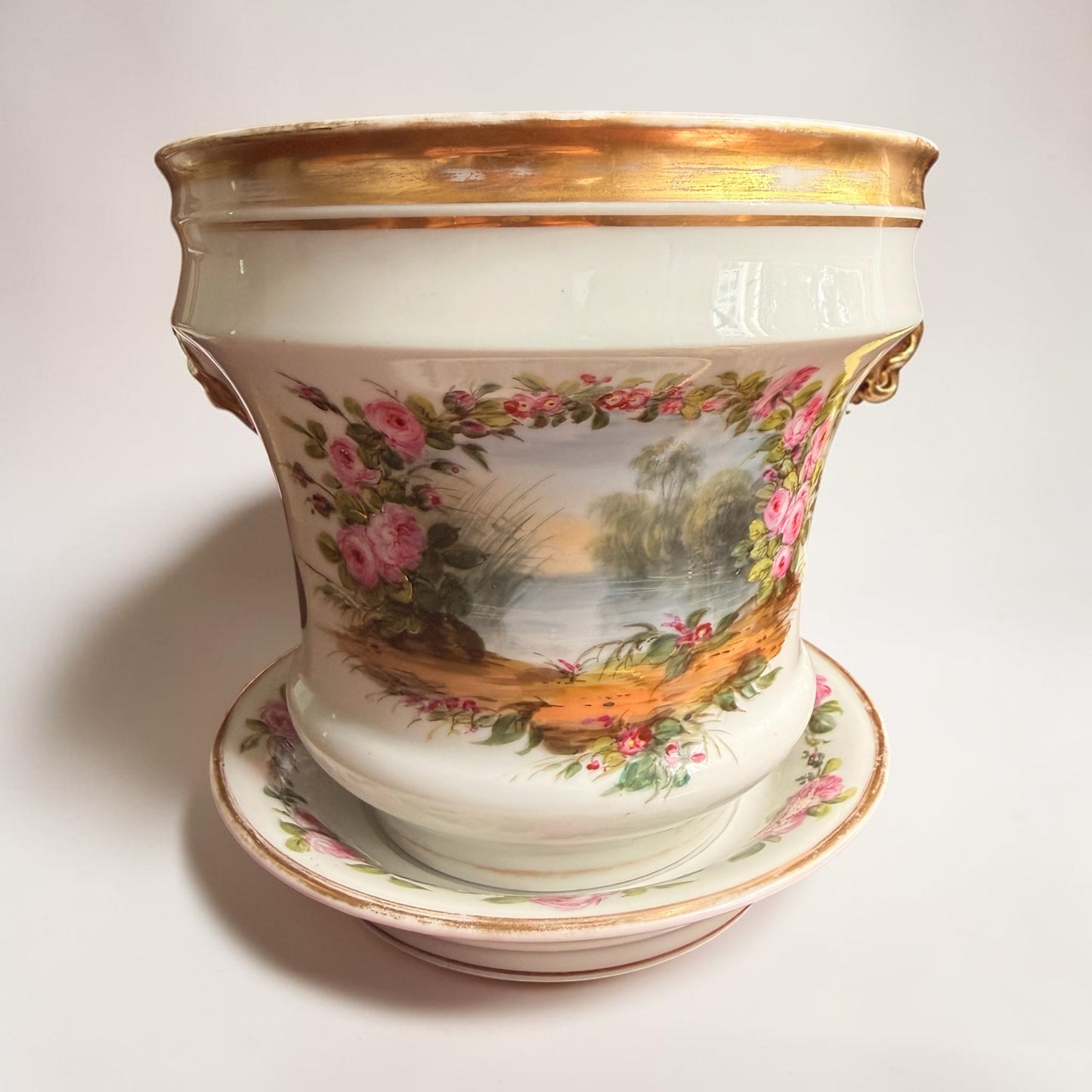 19th Century Old Paris Porcelain Swan Cachepot with Matching Underplate