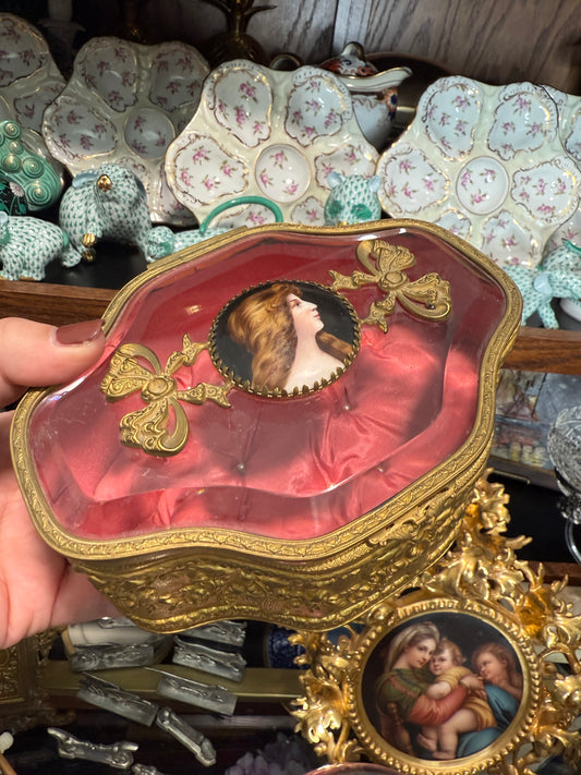 For Maryanne - 19th Century Pink Tufted Silk and Bronze Portrait Casket- Live Sale 12/3
