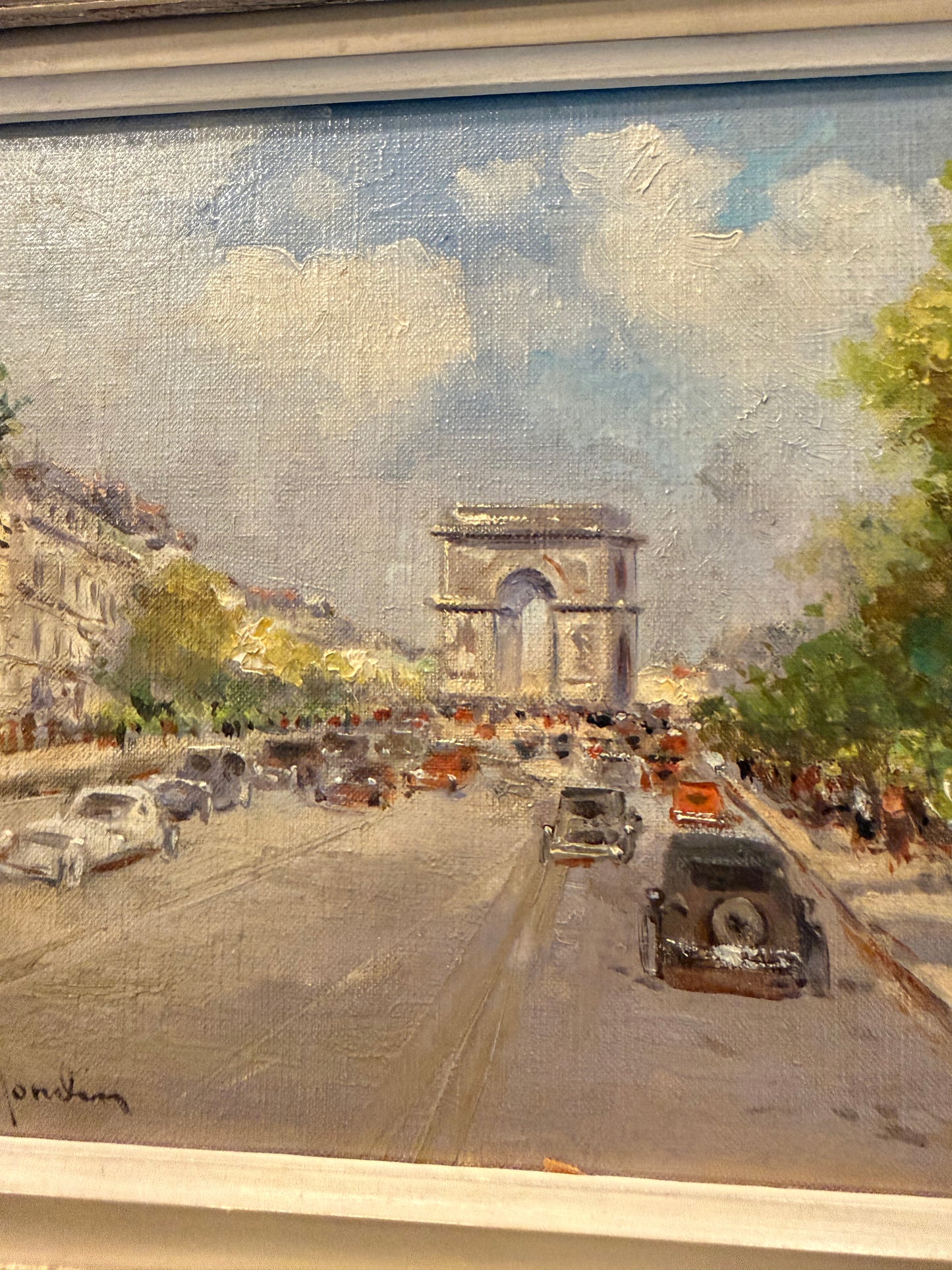 Pair of Antique Paris Street Scene Signed Oil Paintings