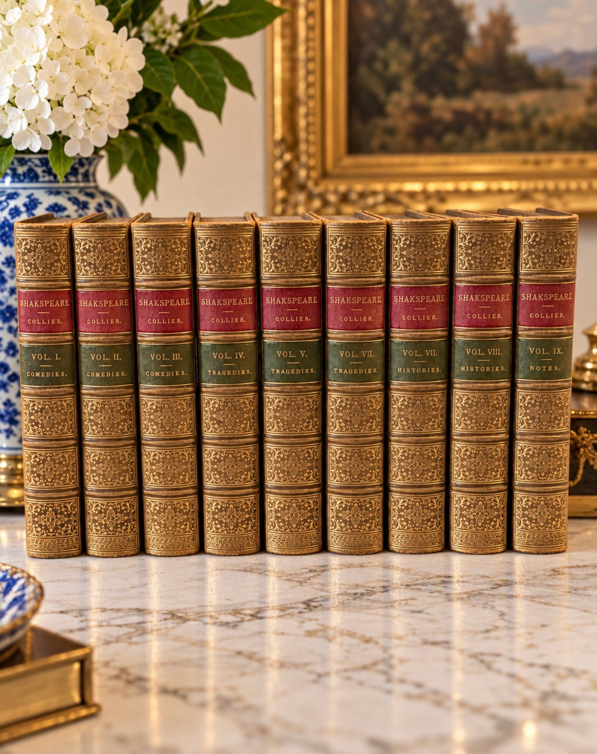 Reserved - Gorgeous Antique Shakespeare Leather Bound Book Set