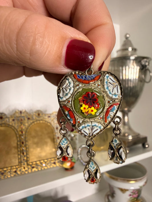 For Carmen - Antique Micro Mosaic Heart Necklace Charm