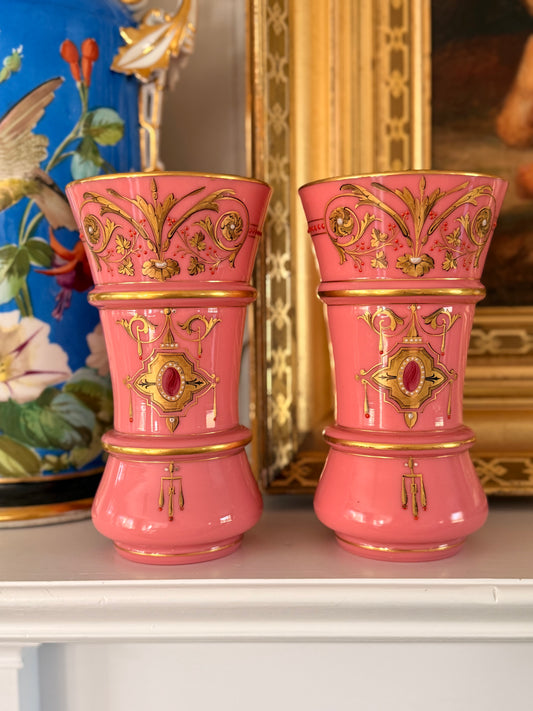 Pair of Antique Baccarat Pink Opaline Vases