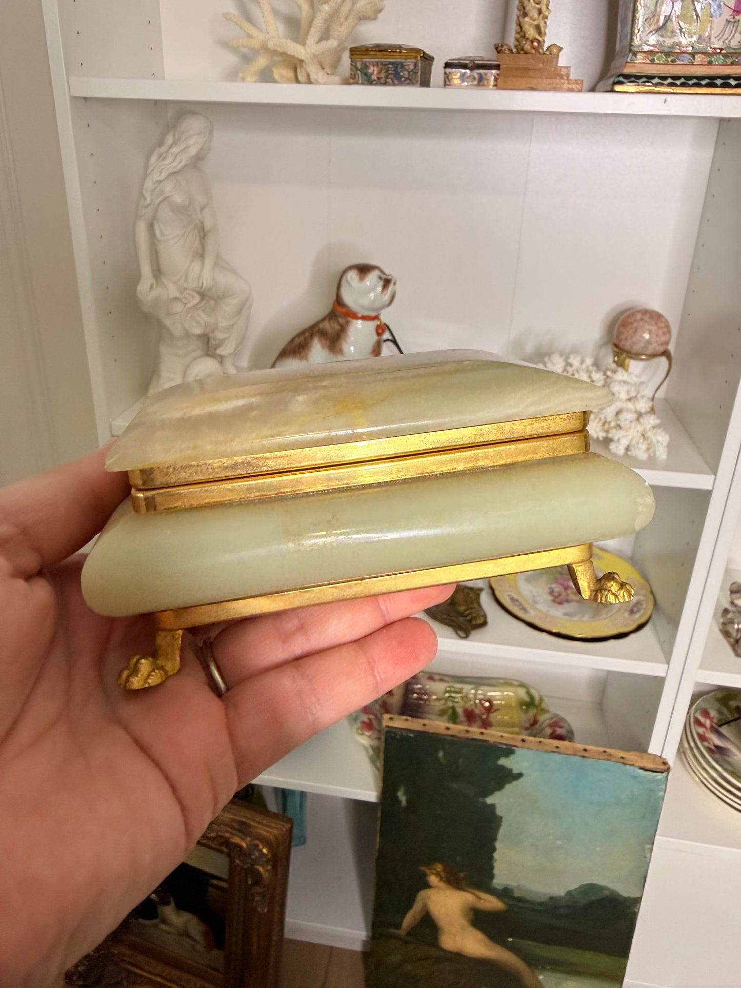 Reserved - Antique Alabaster Box and Mother of Pearl Opera Glasses