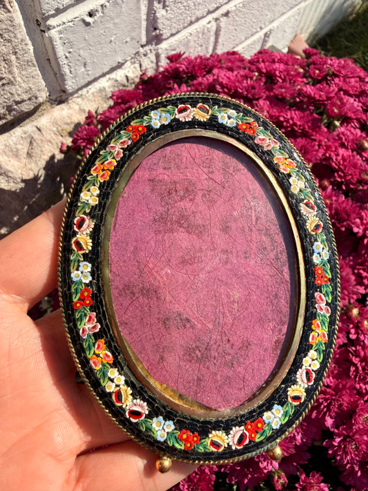 Reserved - Antique Micro Mosaic Frame & Opaline Vase