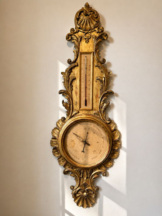Incredible Rare 19th Century Hand Carved Giltwood French Barometer 39”