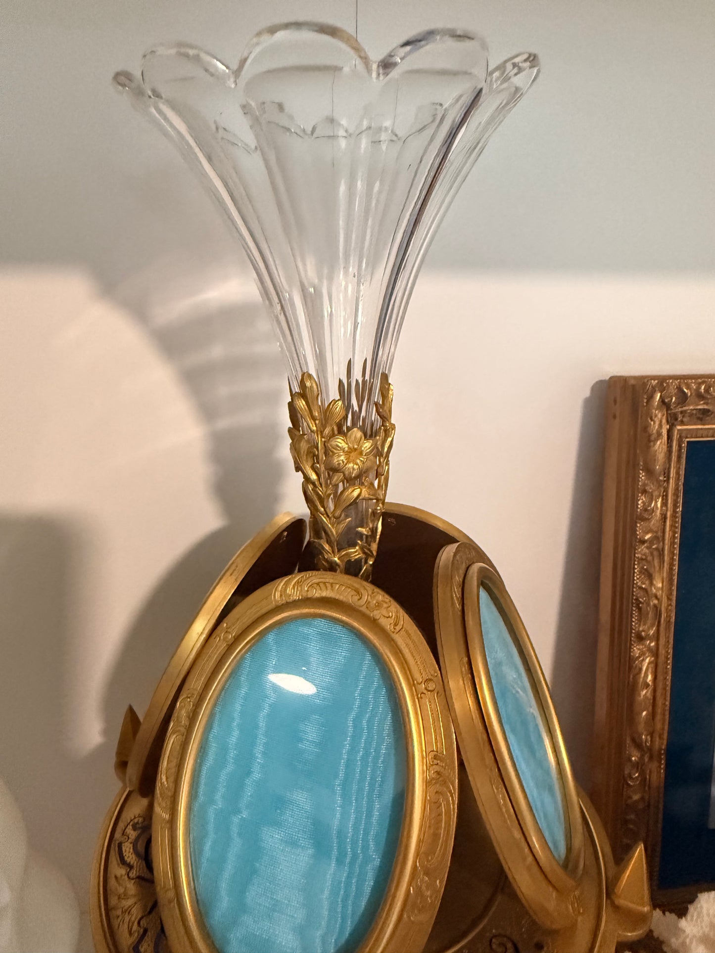 Reserved - Gorgeous 19th Century Pietra Dura Frame and Bronze and Champleve Rotating Vase Epergne