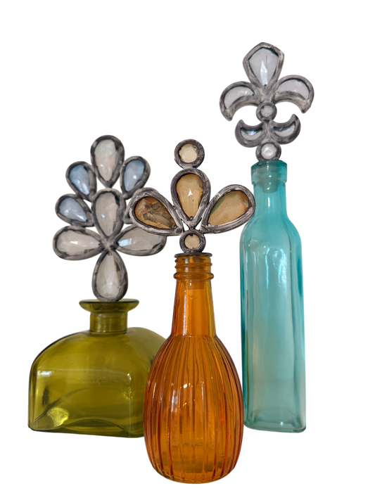 Jewel-Topped Glass Bottles – Set of Three