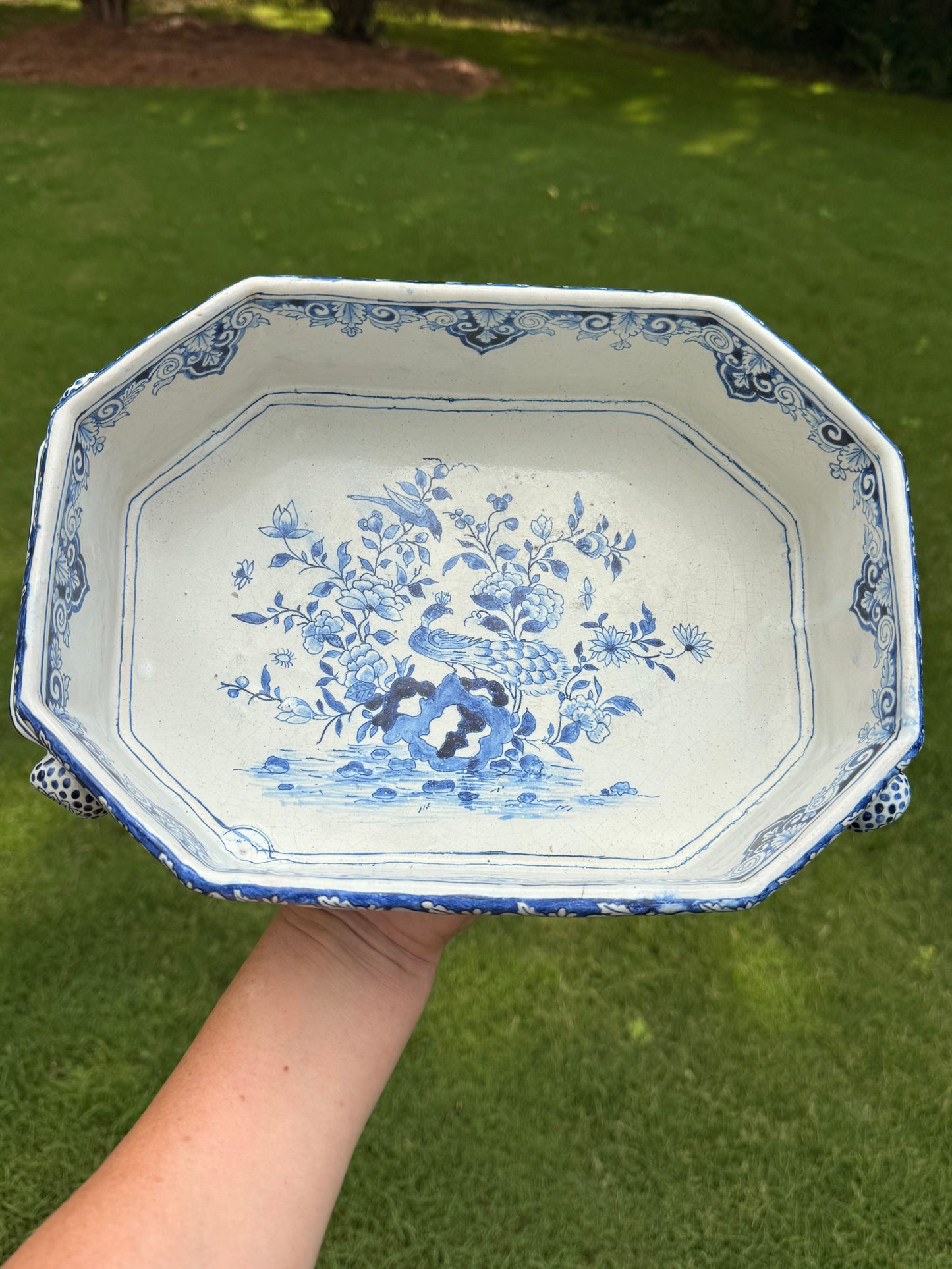 La Faïencerie de Pornic Blue & White Faience Cachepot / Centerpiece