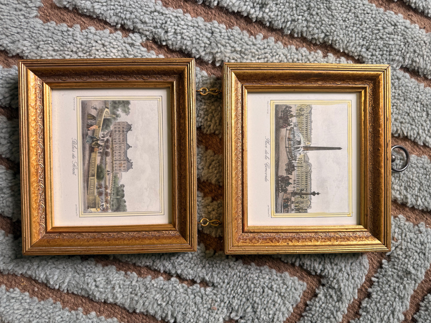 Reserved- Hand Colored French Prints in Gold Gilt Frame