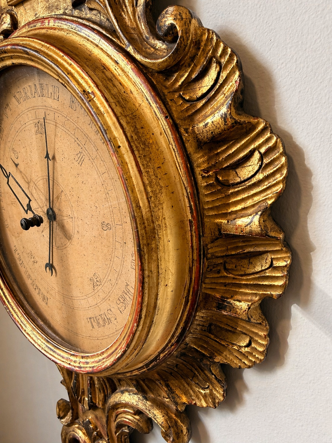 Incredible Rare 19th Century Hand Carved Giltwood French Barometer 39”