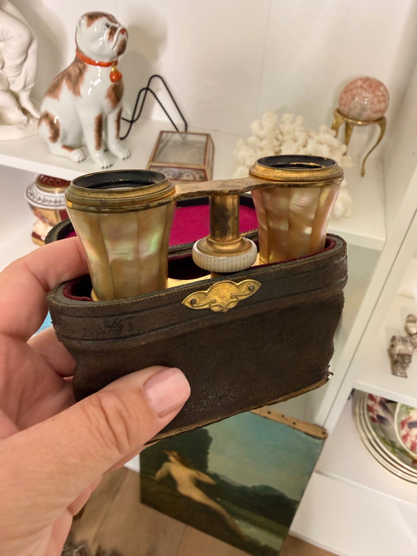 Reserved - Antique Alabaster Box and Mother of Pearl Opera Glasses