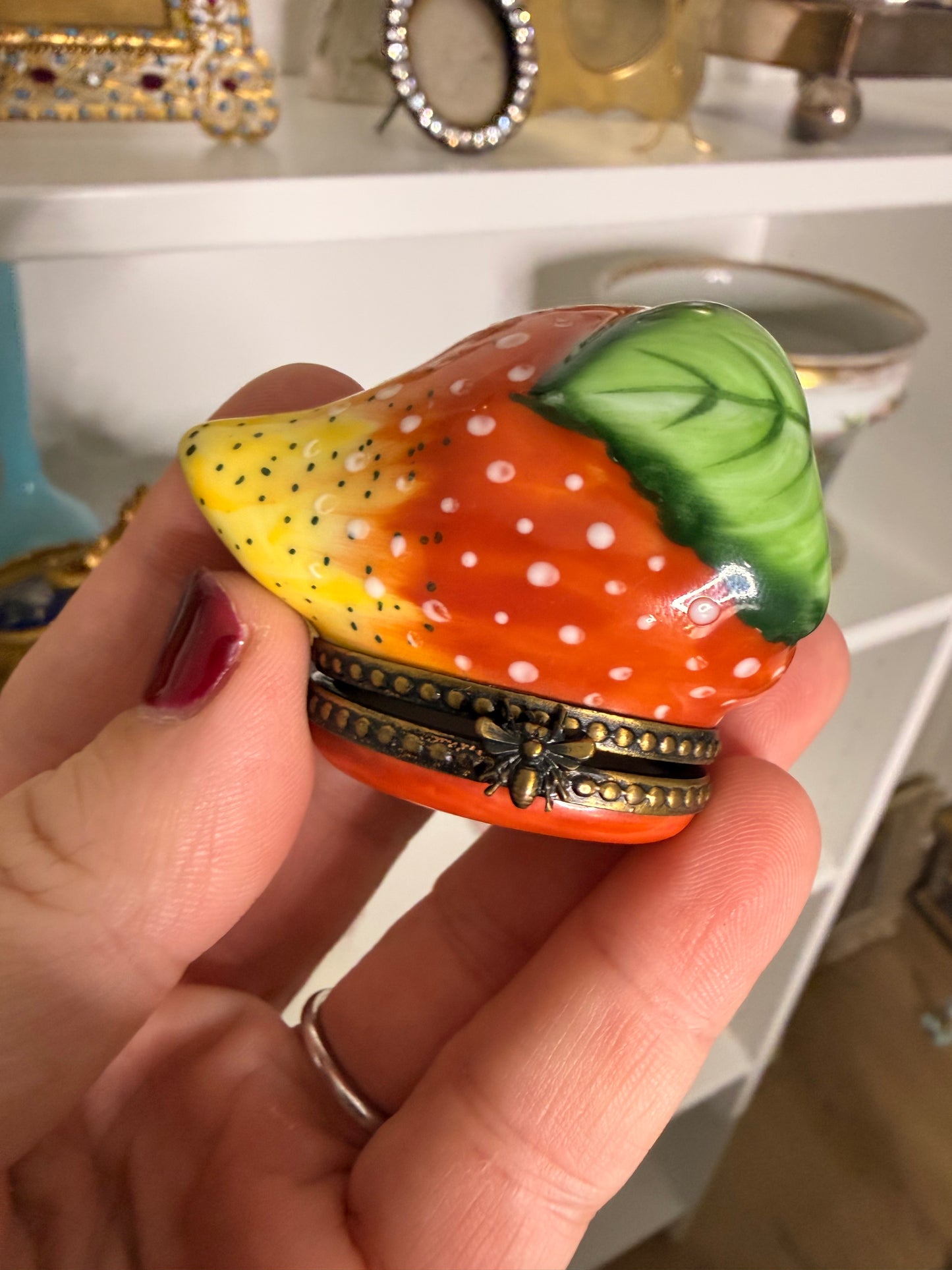 For Mandy- Beautiful Limoges Strawberry ($120) and Opaline Ring Dish ($130)