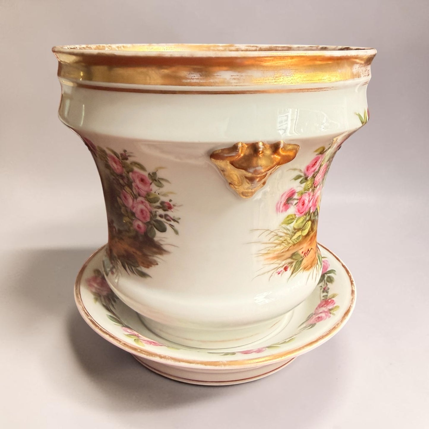 19th Century Old Paris Porcelain Swan Cachepot with Matching Underplate