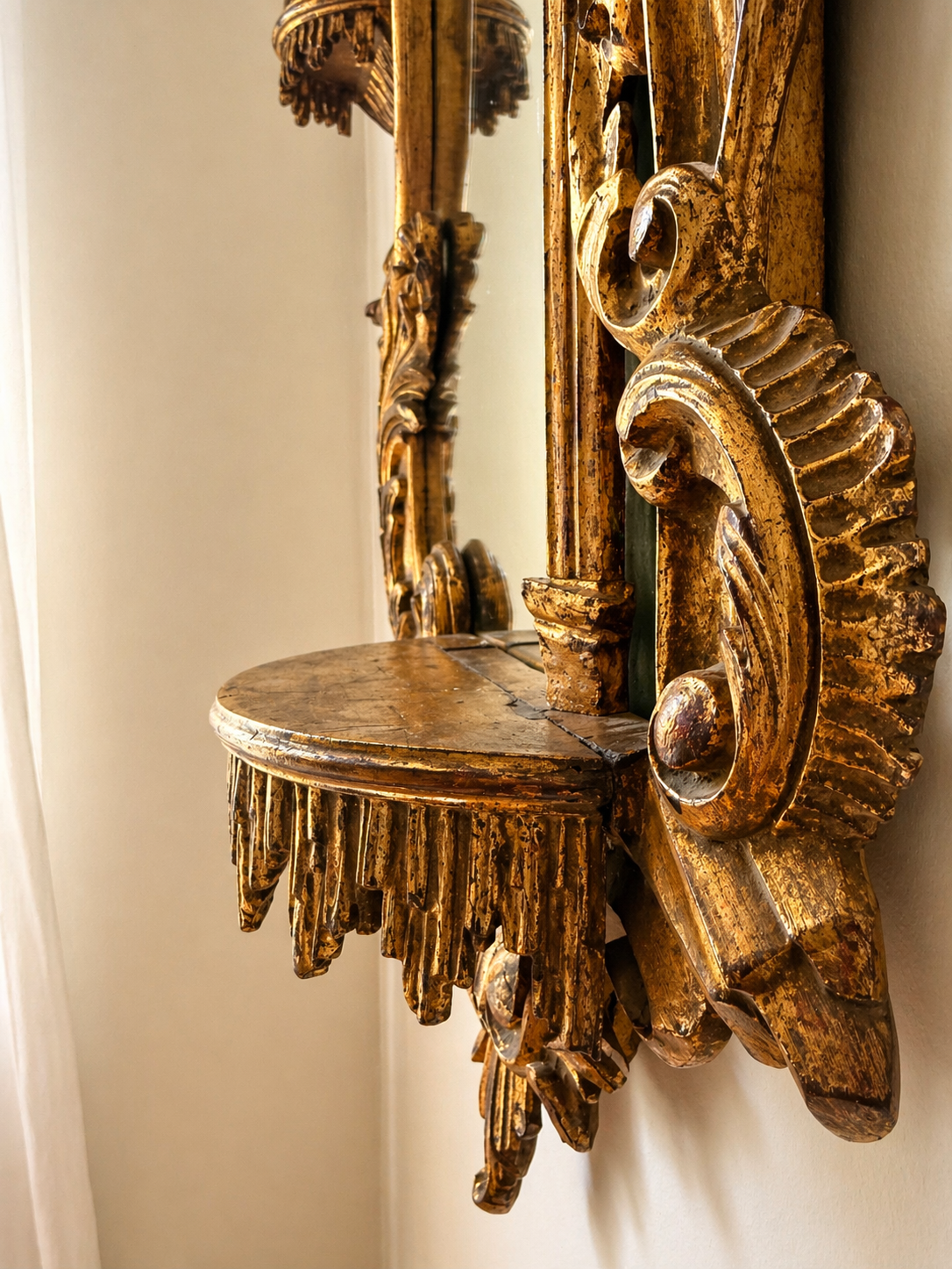 RESERVED.  Extra Large 19th Century Gold Gilded Hand Carved Chippendale Pagoda Style Mirrors - Exact PAIR 42”x 19”