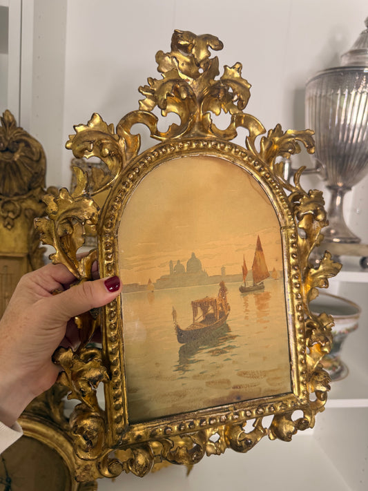For Kaitlyn - 18th Century Hand Painted Venice Watercolor in Water Gilt Frame