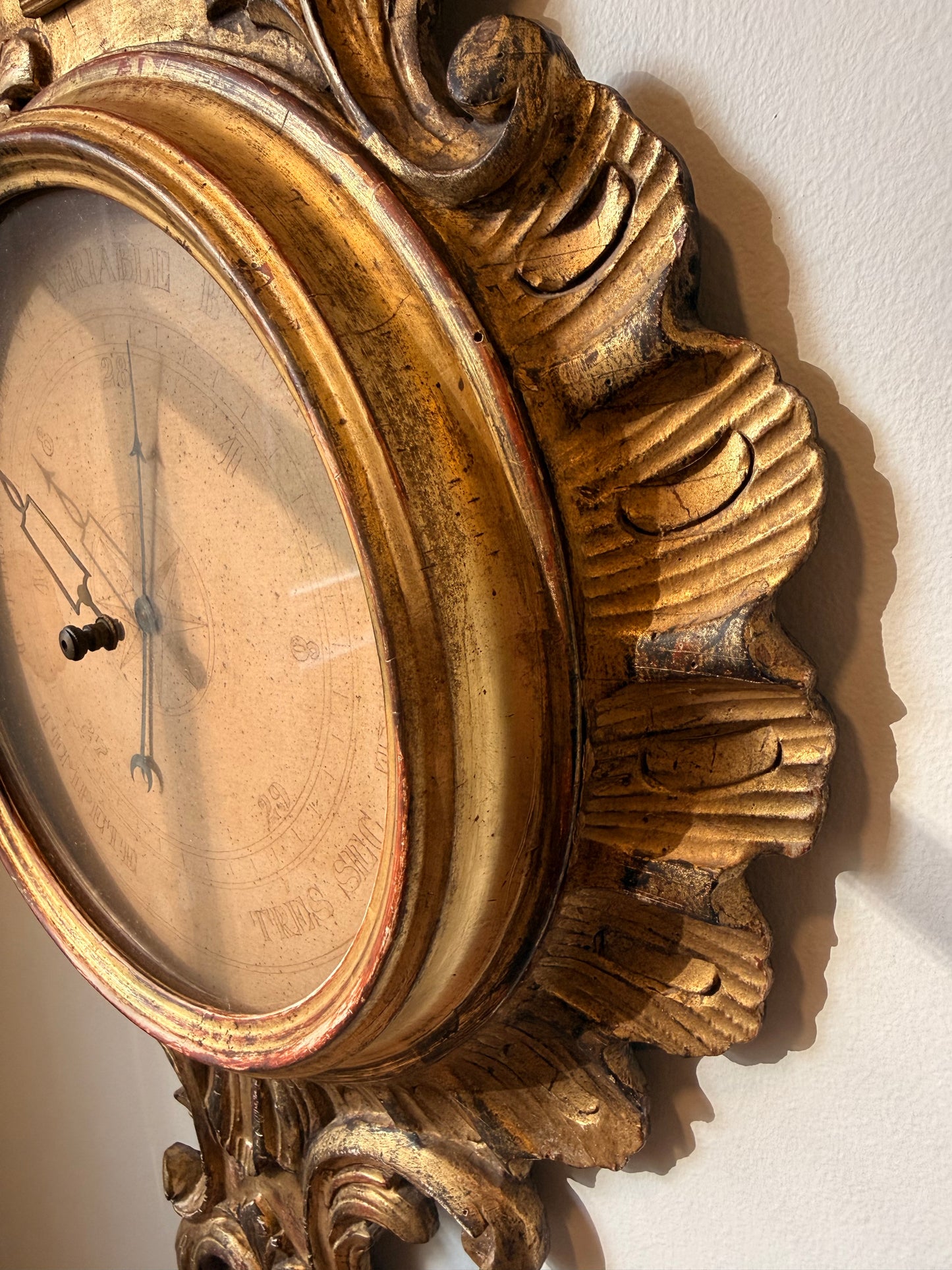 Incredible Rare 19th Century Hand Carved Giltwood French Barometer 39”