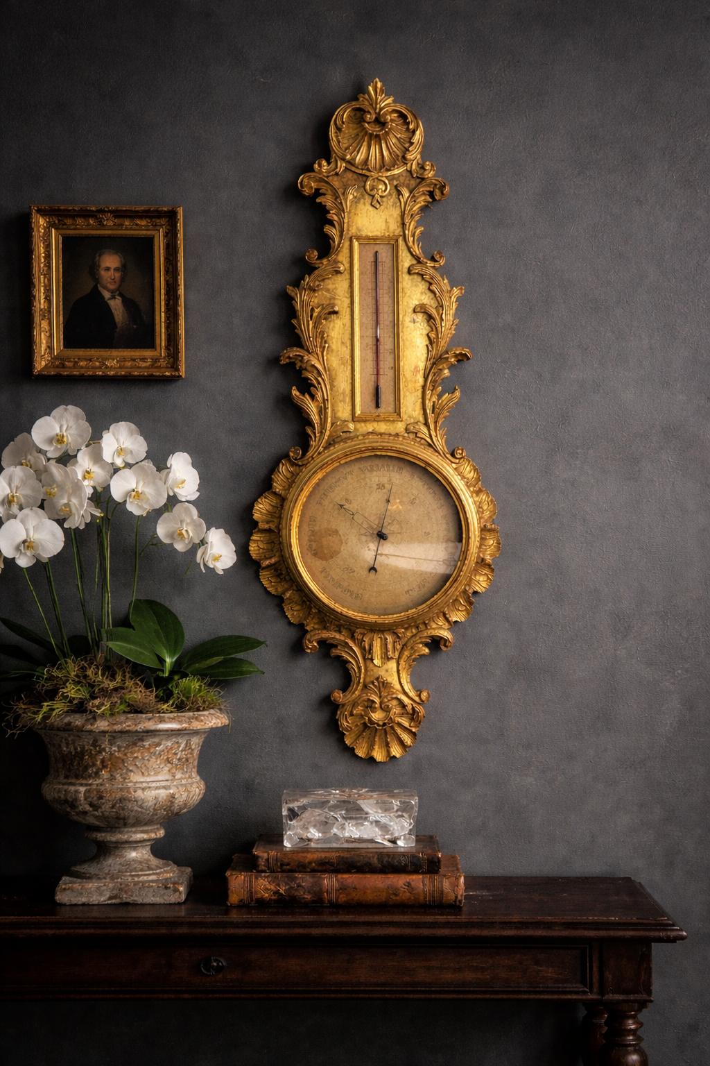 Incredible Rare 19th Century Hand Carved Giltwood French Barometer 39”