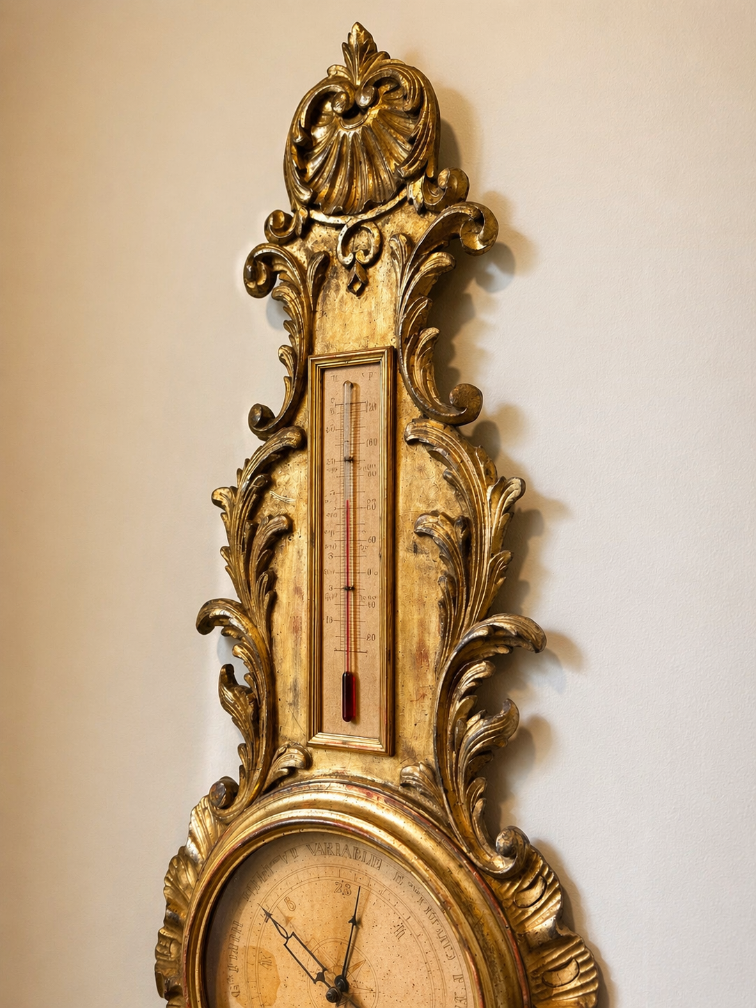Incredible Rare 19th Century Hand Carved Giltwood French Barometer 39”
