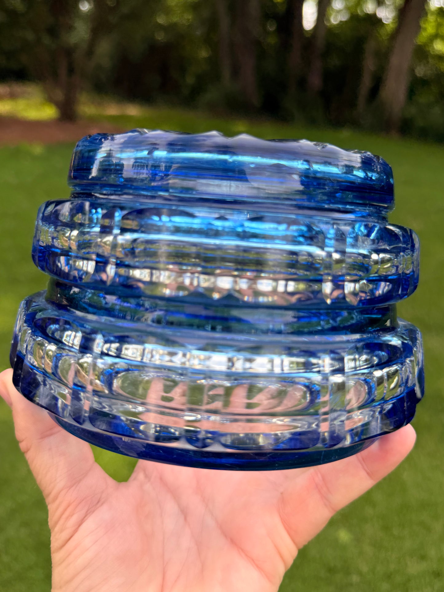 Val Saint Lambert Sapphire Cut Crystal Lidded Box