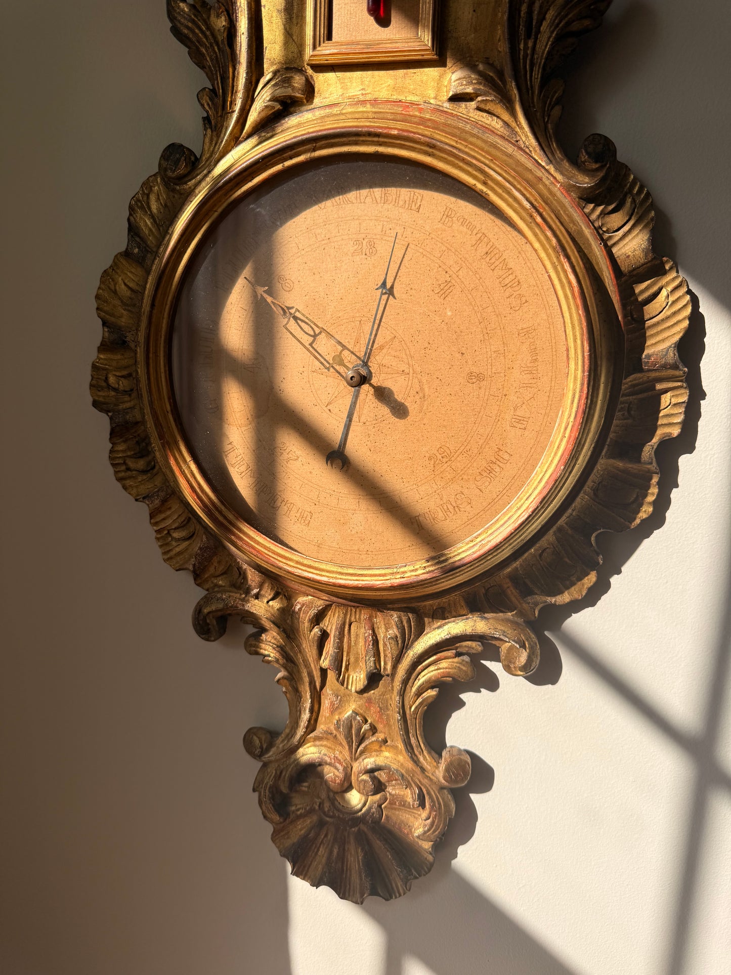 Incredible Rare 19th Century Hand Carved Giltwood French Barometer 39”