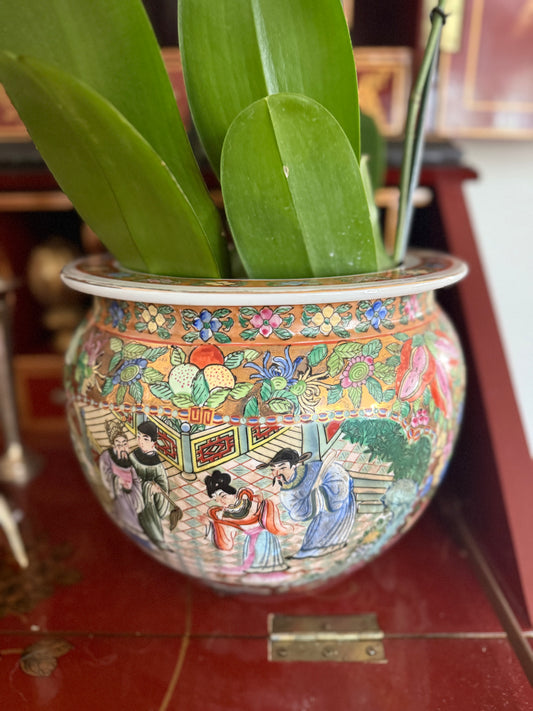 Gorgeous Vintage Rose Famille Fishbowl Planter Pots (2 Available and Sold Separately)