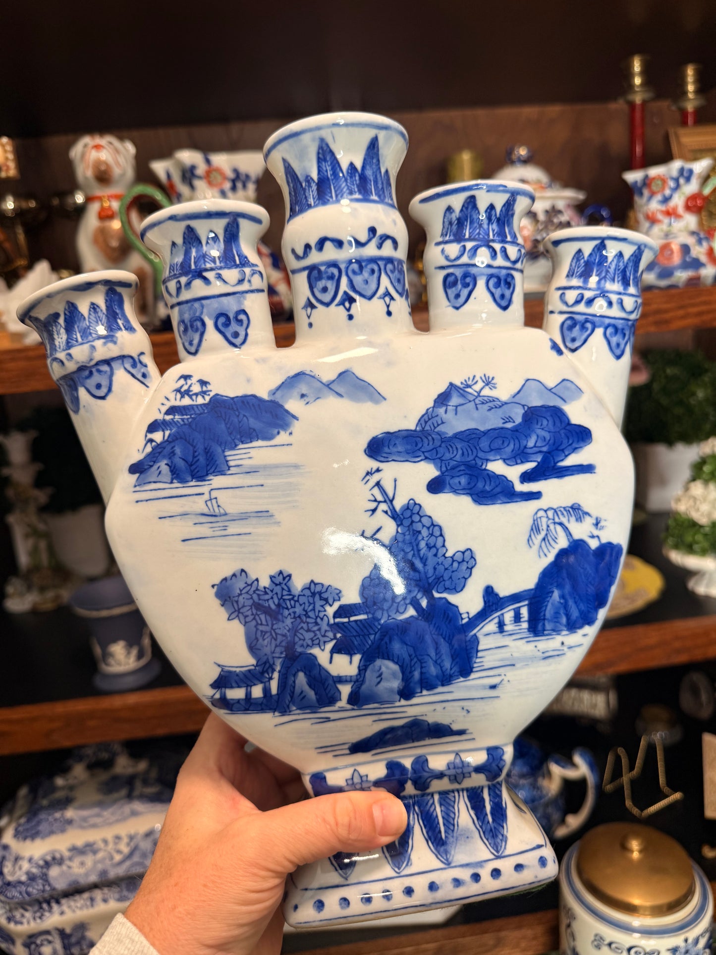 For Heidi- Vintage Blue and White Large Tulipiere Vase - Live Sale 12/30