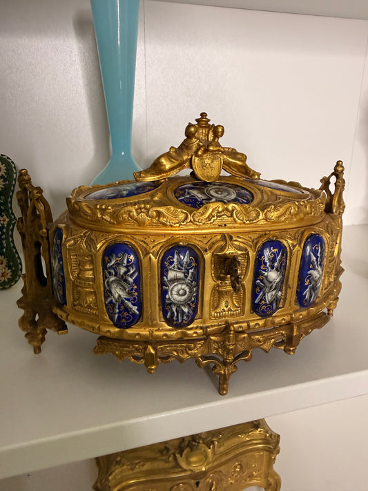 For Susan - Incredible 19th Century French Gilded Bronze and Painted Porcelain Casket