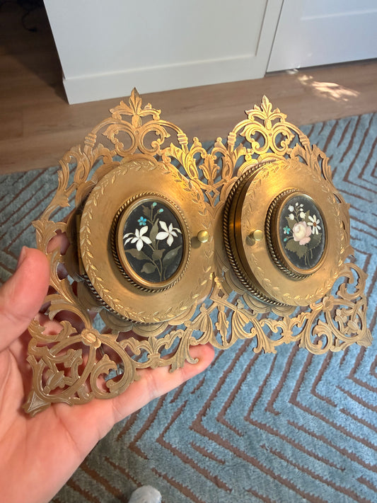 Reserved - Gorgeous 19th Century Pietra Dura Frame and Bronze and Champleve Rotating Vase Epergne