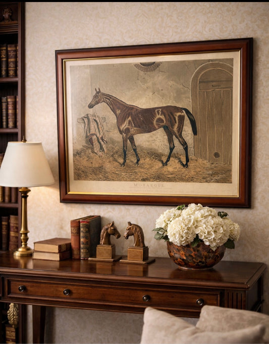 Antique French Equestrian Print “Monarque” – Thoroughbred Horse Study – Framed