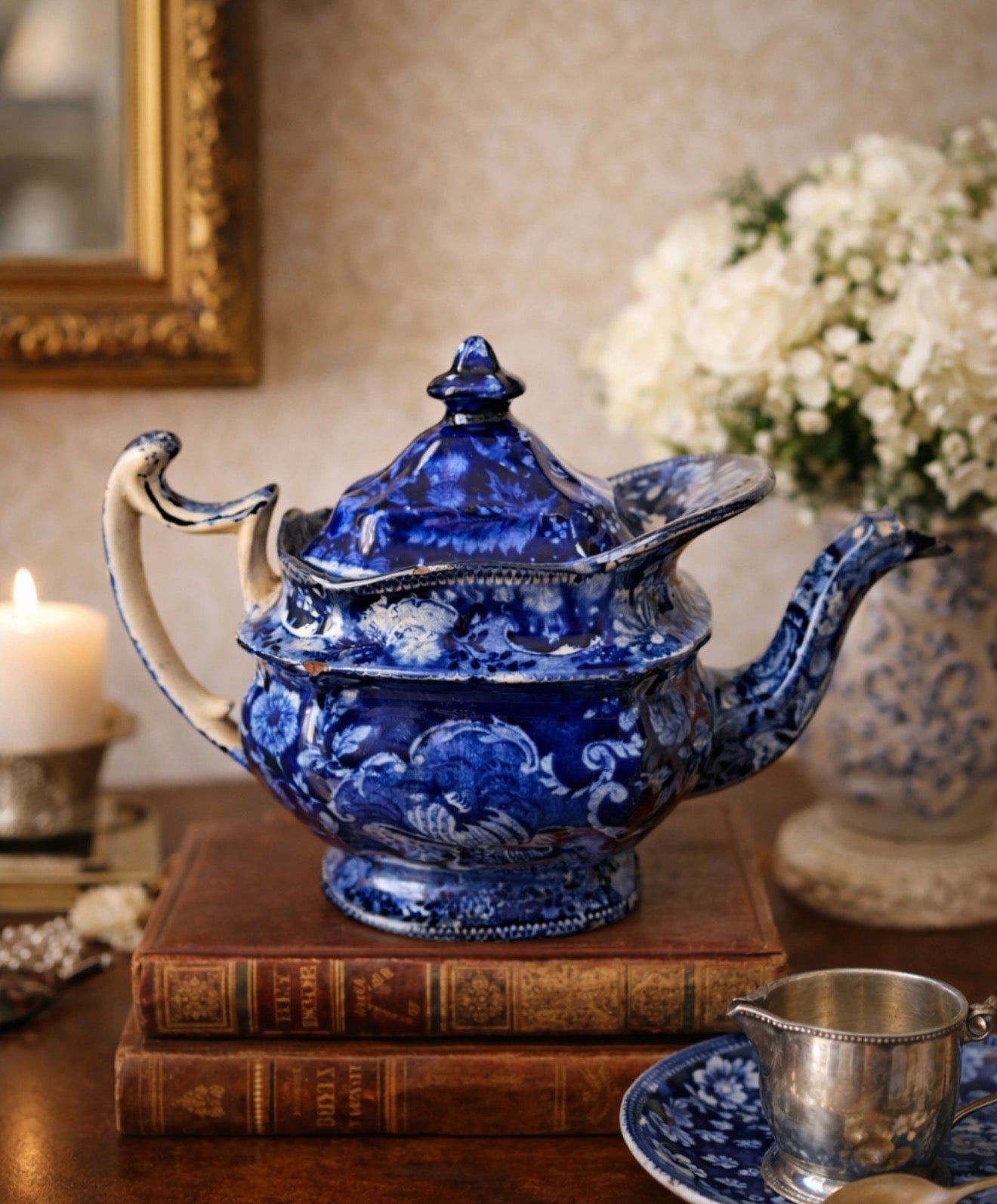 19th Century Historical Blue Staffordshire Teapot – Rich Cobalt Transferware