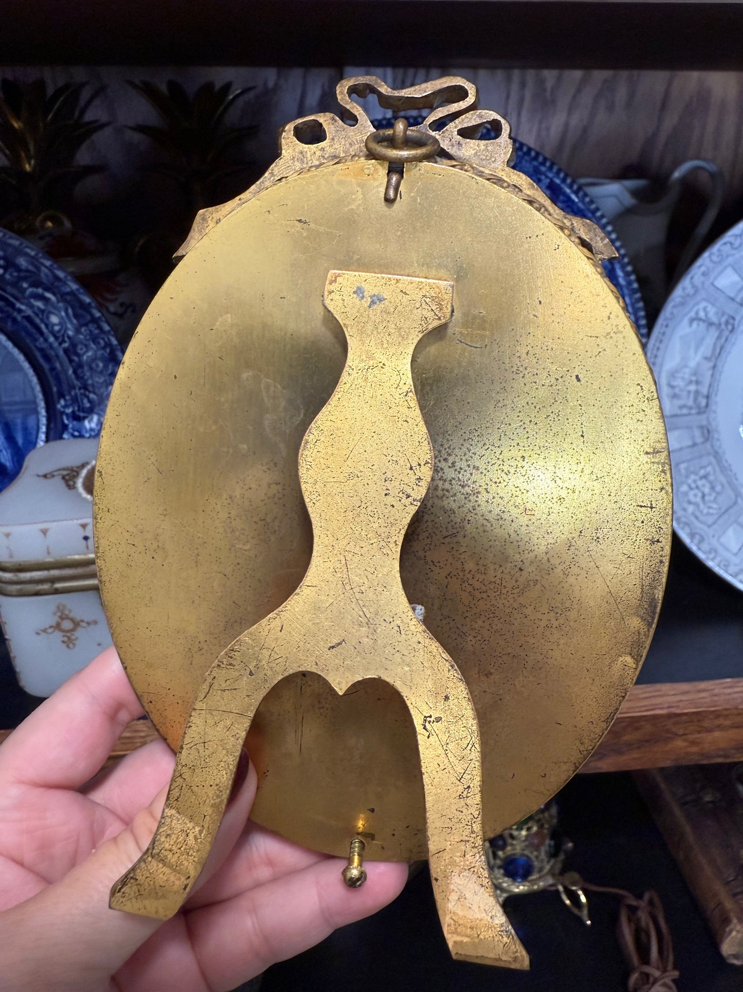Absolutely Stunning 19th Century French Hand Painted Porcelain Portrait with Gold Gilded Bronze Frame