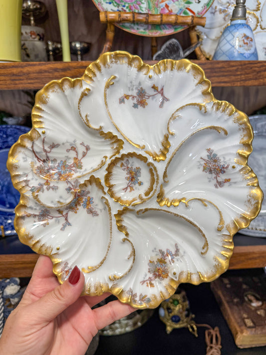 Sold Individually- 2 Available- Gorgeous Gold Gilded Floral Antique Limoges Alfred Lantanier Oyster Plates