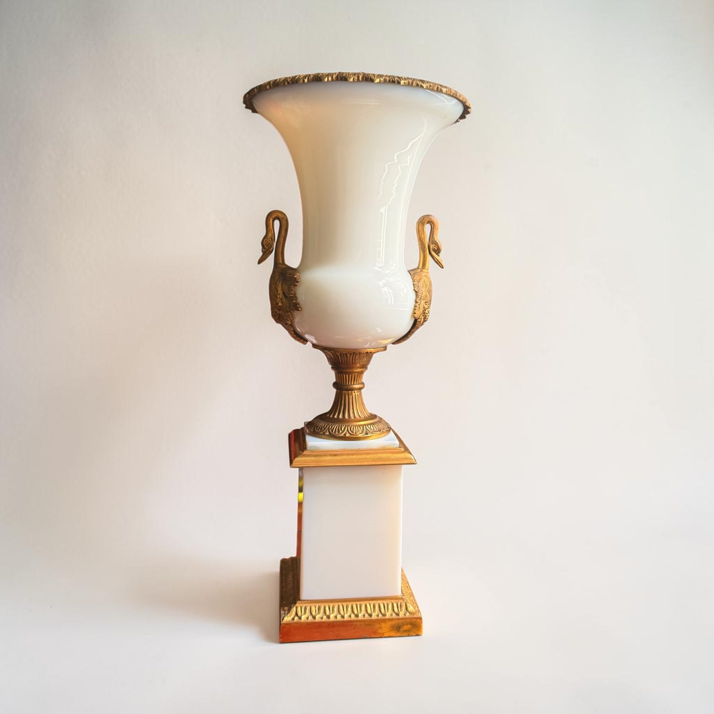 Antique French Bulle de Savon Opaline Urn with Gilt Bronze Swan Mounts
