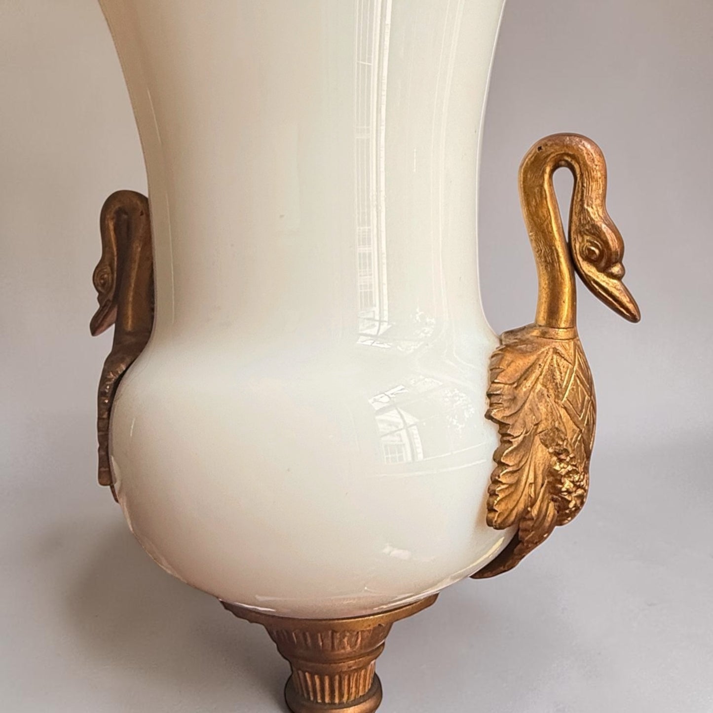 Antique French Bulle de Savon Opaline Urn with Gilt Bronze Swan Mounts