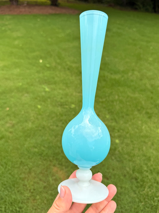 French Blue Opaline Bud Vase