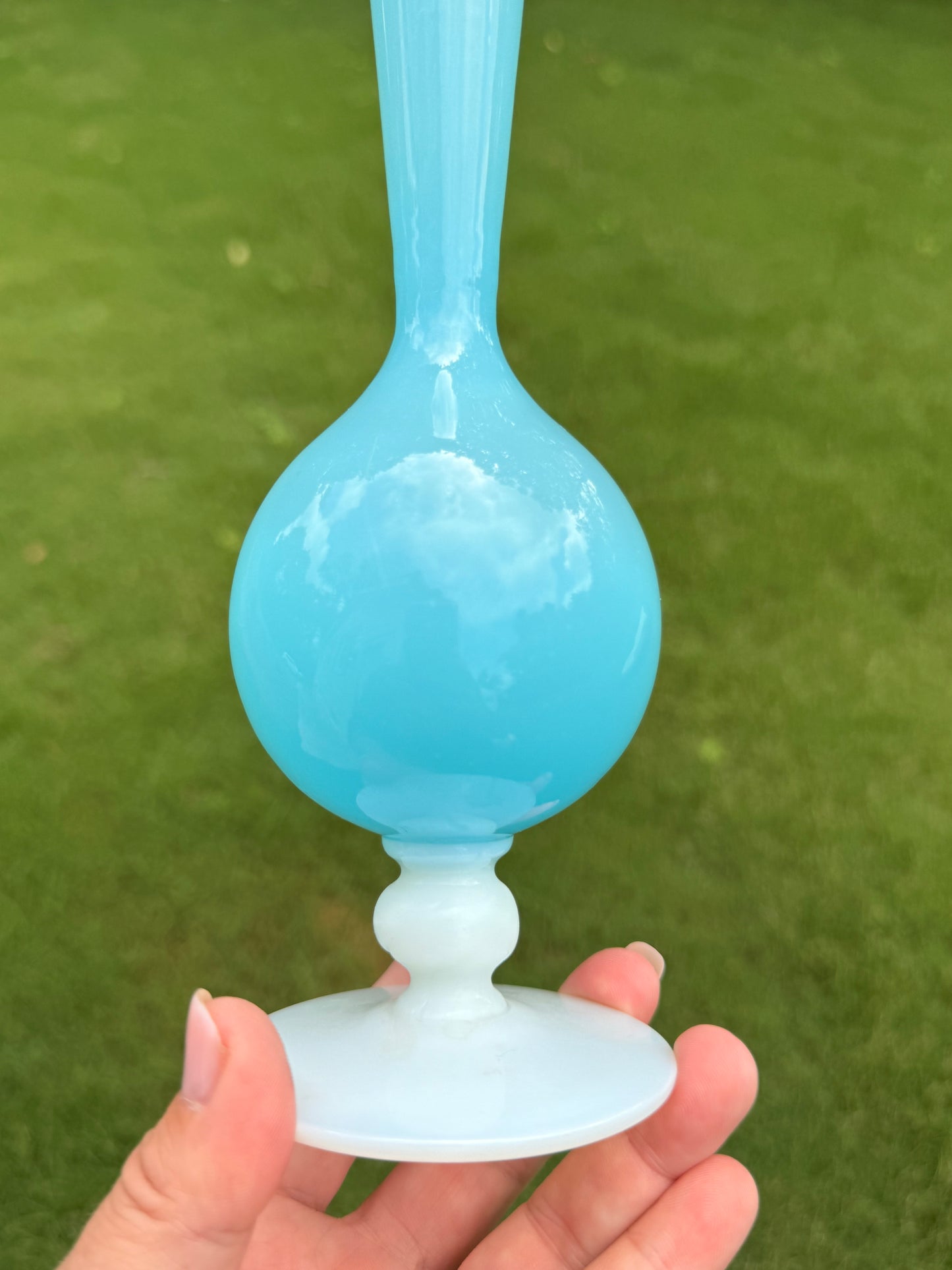 French Blue Opaline Bud Vase