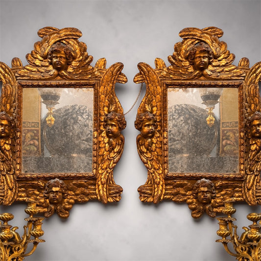 Pair of 19th Century Italian Giltwood Cherub Mirrors